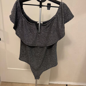 Women's marci Black Silver Shimmer Off-Shoulder Bodysuit Plus Size 3X